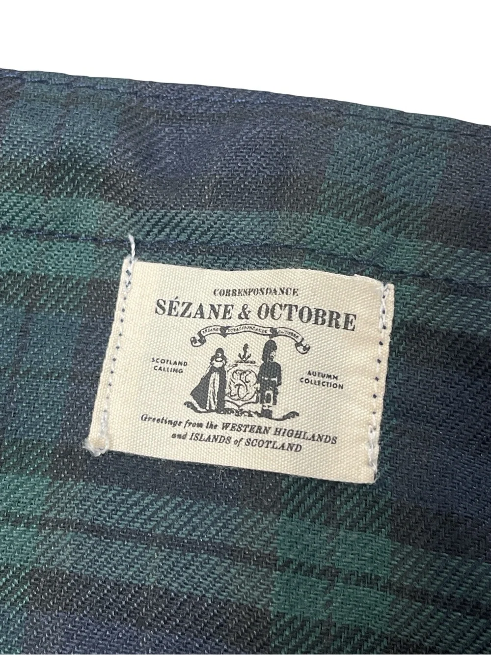 Sezane & Octobre Green and Navy Plaid Tote